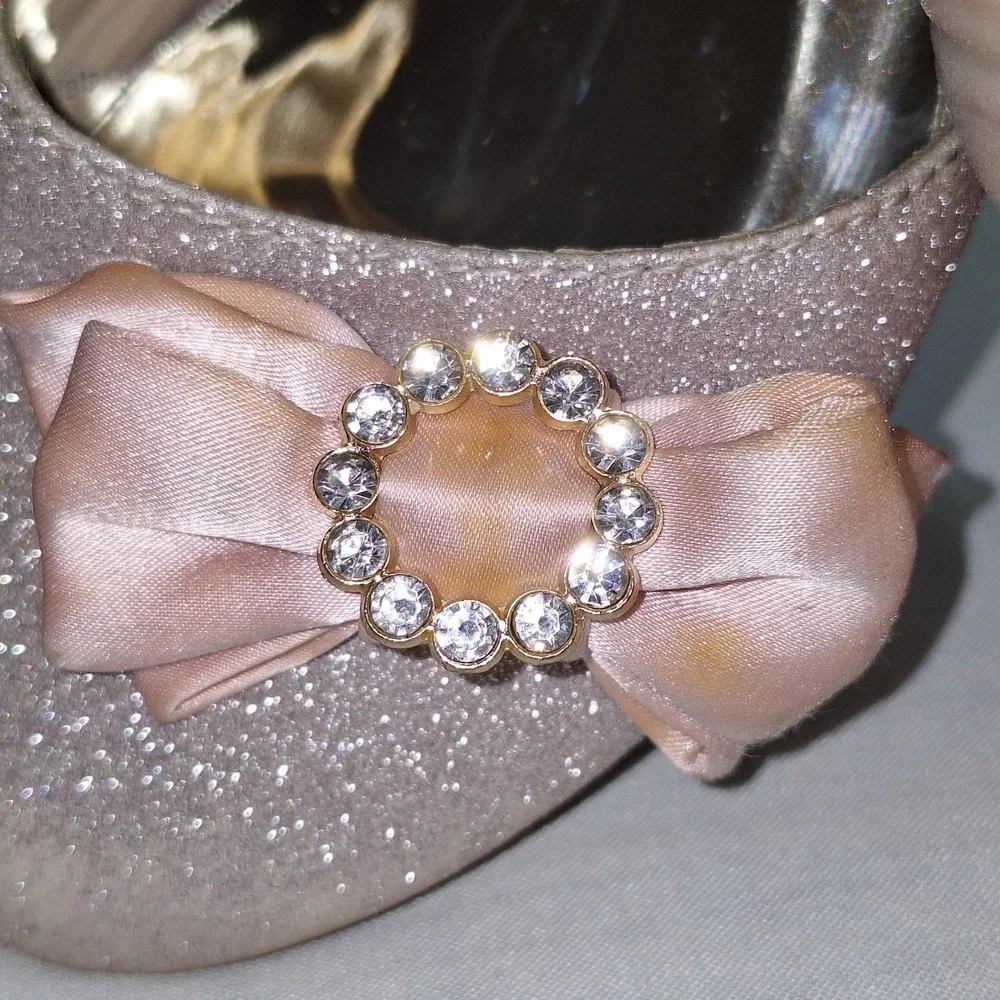 Badgley Mischka Pink Champagne 1 Glitter Bow Dress Heel Girls BM00016 Glittery